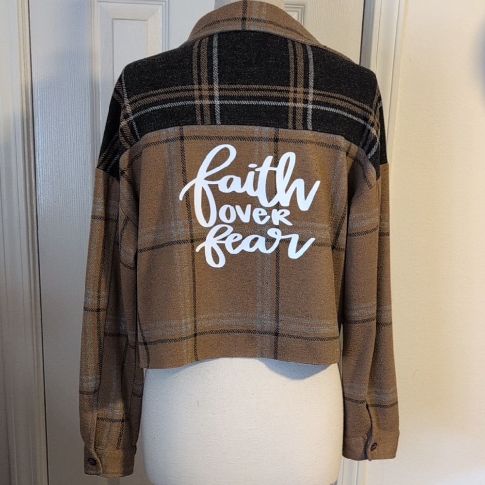 Plaid Faith Over Fear Women's Crop Shacket